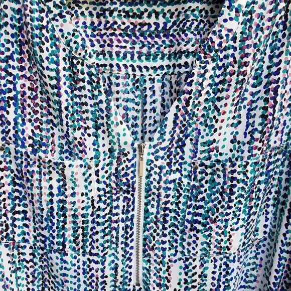 Apt 9 Teal white Blue Zip Front Poly Top with Breast Pockets size Large - Picture 12 of 14
